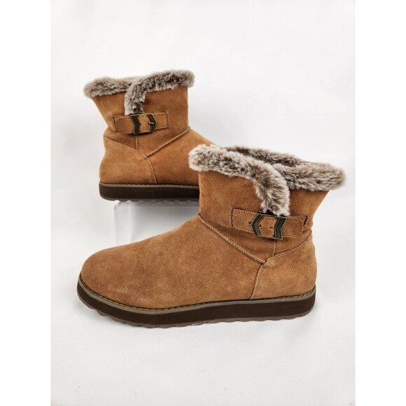 Skechers SZ 9 Keepsakes Broken Arrow Brown Suede Boot Bootie Faux Fur Lined Warm - Picture 3 of 12